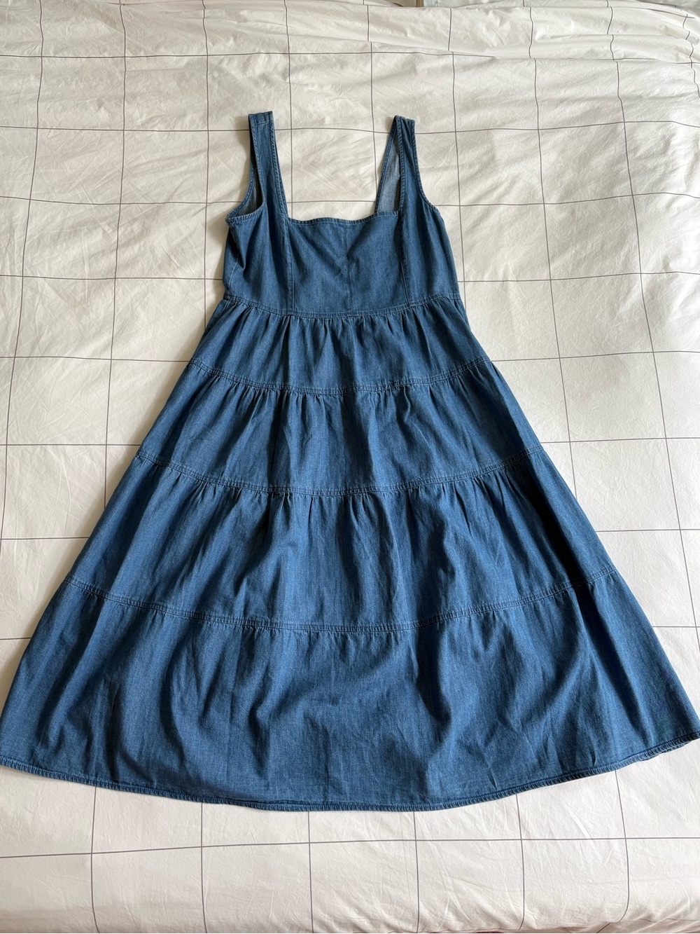 J. Crew Denim Tiered Midi Dress - Blue